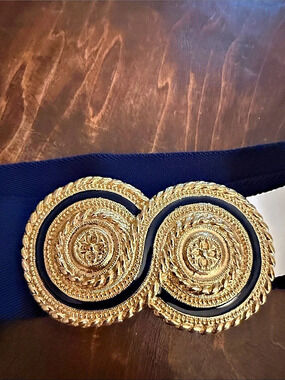 Capri day-lor Gold-Tone Double Circle Buckle Belt in Blue